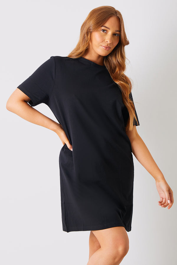 in the style In The Style Oversized T-Shirt Dress Black