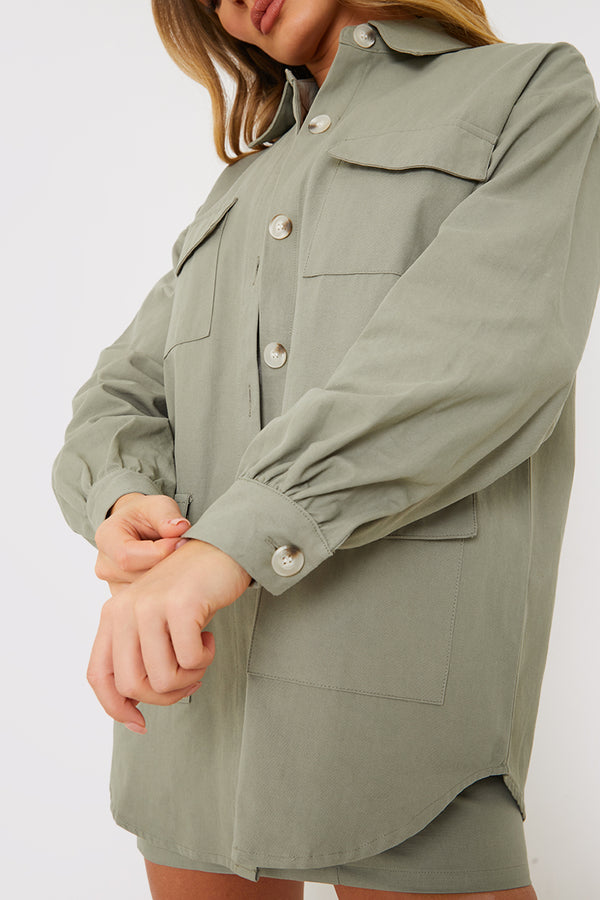 In The Style In The Style Oversized Utility Cargo Jacket Khaki