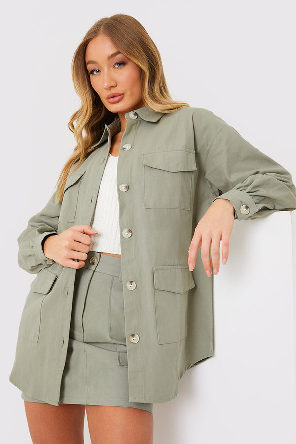 in the style In the Style Oversized Utility Cargo Jacket Khaki
