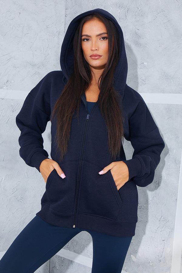in the style In the Style Oversized Zip Through Sweatshirt Navy