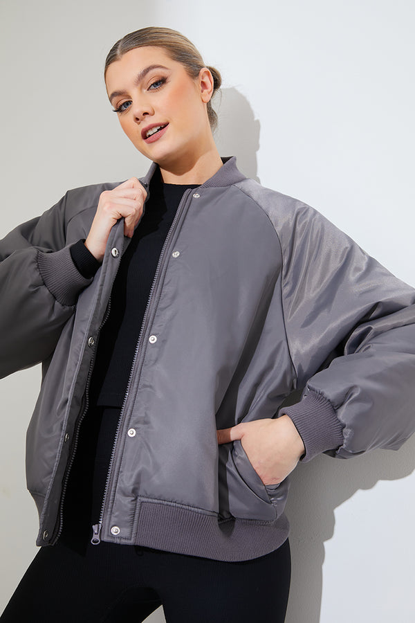 In The Style In The Style Padded Bomber Jacket Charcoal