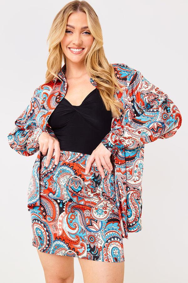 in the style In the Style Paisley Print Mini Skirt Red