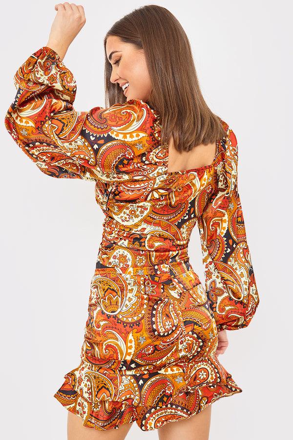 In The Style In The Style Paisley Print Ruched Bodysuit Rust