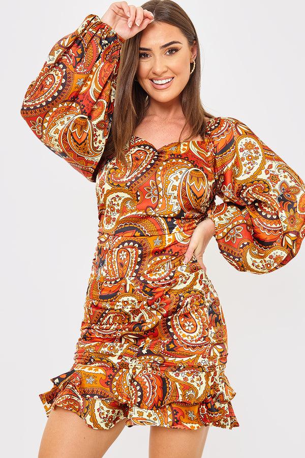 in the style In The Style Paisley Print Ruched Bodysuit Rust