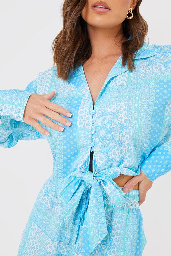 In The Style In The Style Paisley Print Tie Front Co-Ord Shirt Blue