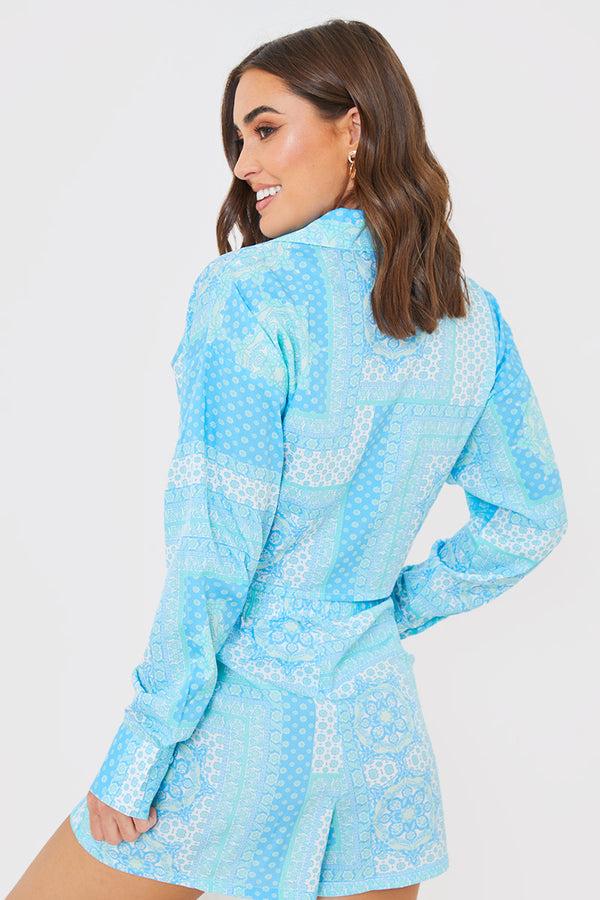 In The Style In The Style Paisley Print Tie Front Co-Ord Shirt Blue