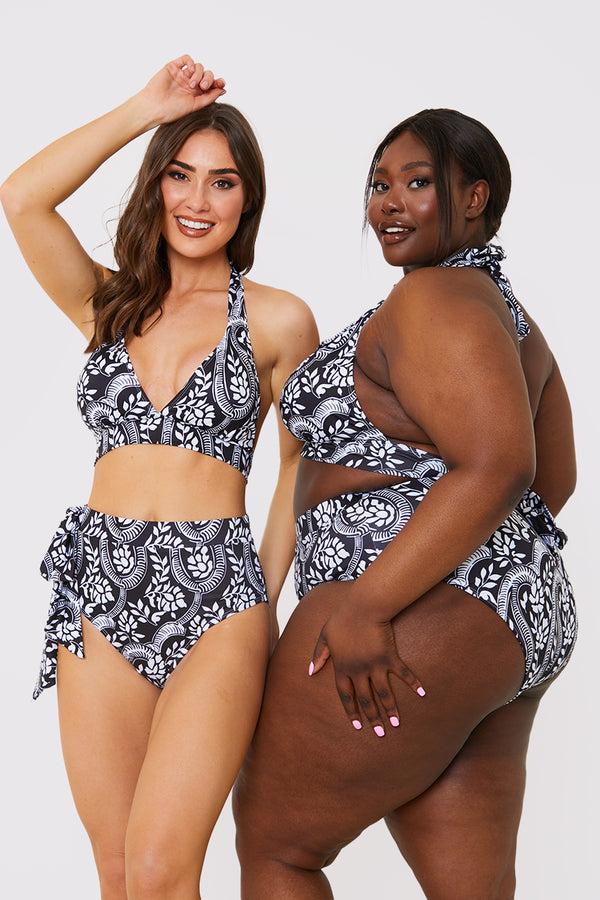 In The Style In The Style Paisley Print Tie Side Bikini Bottom Black