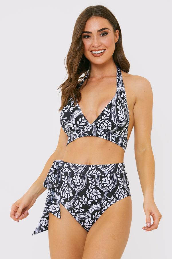 in the style In the Style Paisley Print Tie Side Bikini Bottom Black