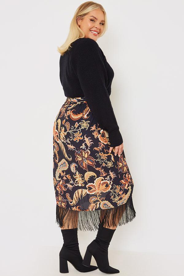 In The Style In The Style Paisley Print Wrap Midi Skirt Black