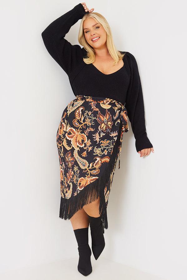 In The Style In The Style Paisley Print Wrap Midi Skirt Black