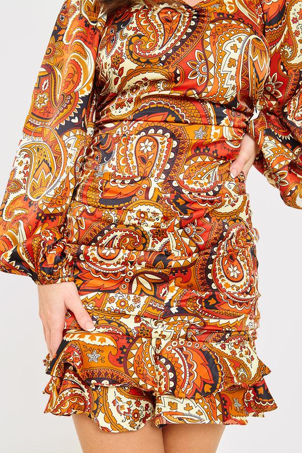 In The Style In The Style Paisley Ruffle Skirt Rust