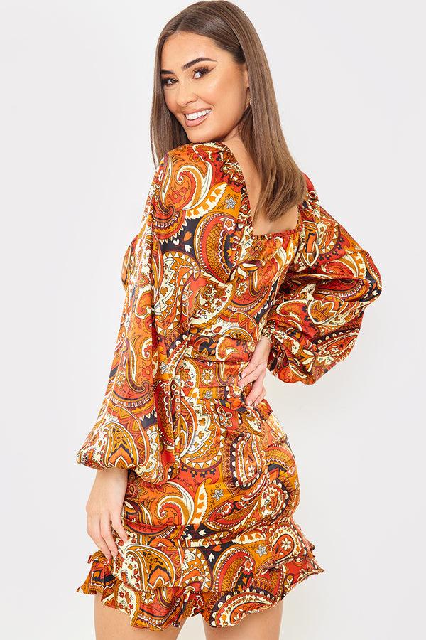 In The Style In The Style Paisley Ruffle Skirt Rust