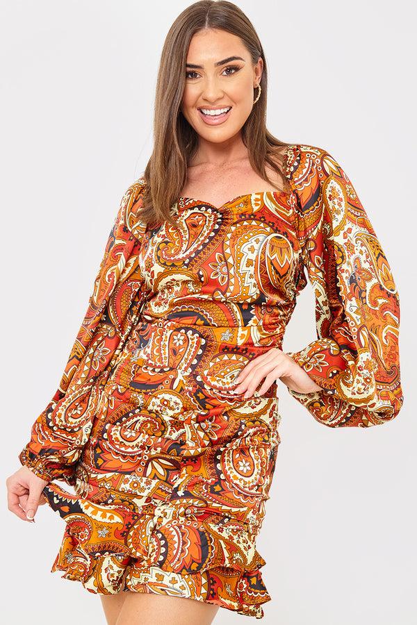 in the style In The Style Paisley Ruffle Skirt Rust