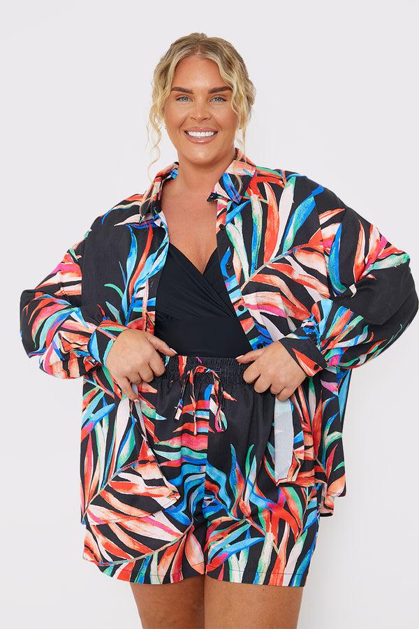 In The Style In The Style Palm Print Co-Ord Beach Short Black