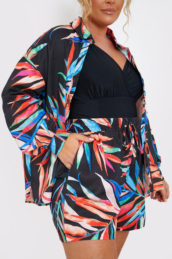 in the style In the Style Palm Print Co-Ord Beach Short Black
