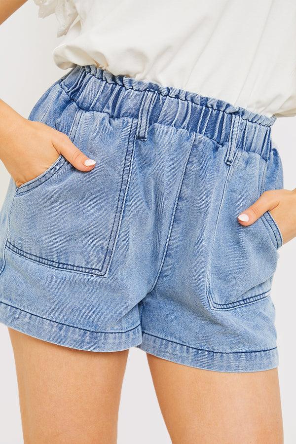 In The Style In The Style Paper Bag Denim Short Indigo Blue