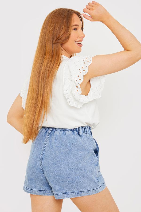 In The Style In The Style Paper Bag Denim Short Indigo Blue