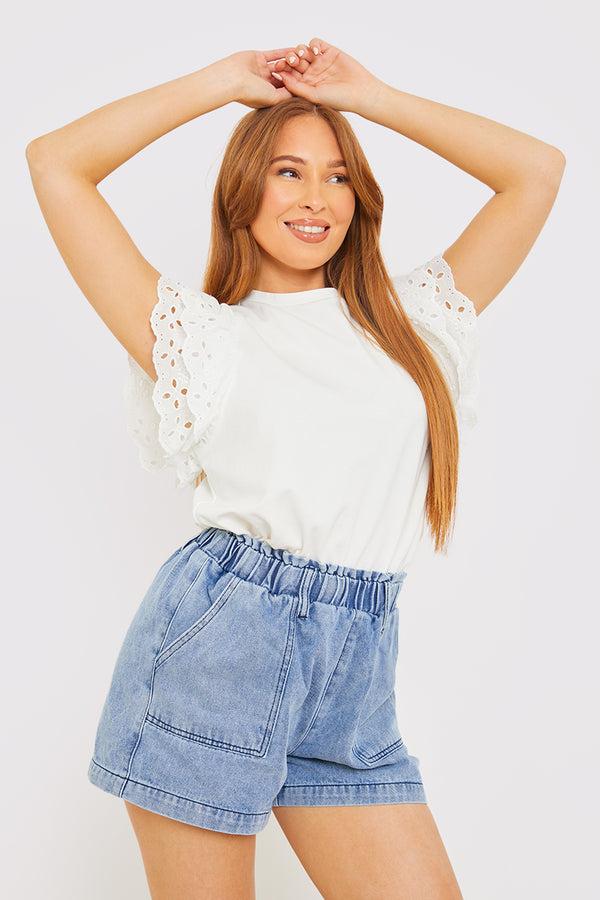 in the style In the Style Paper Bag Denim Short Indigo Blue