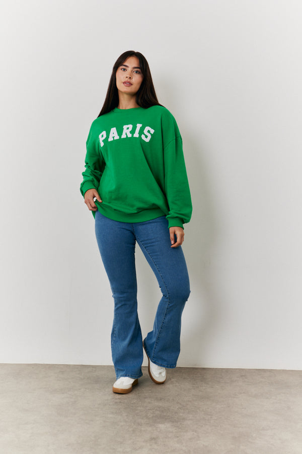 In The Style In The Style Paris Embroidered Slogan Sweatshirt Green
