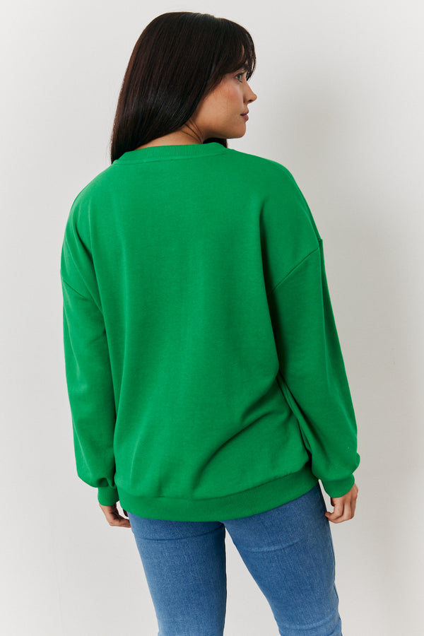 In The Style In The Style Paris Embroidered Slogan Sweatshirt Green