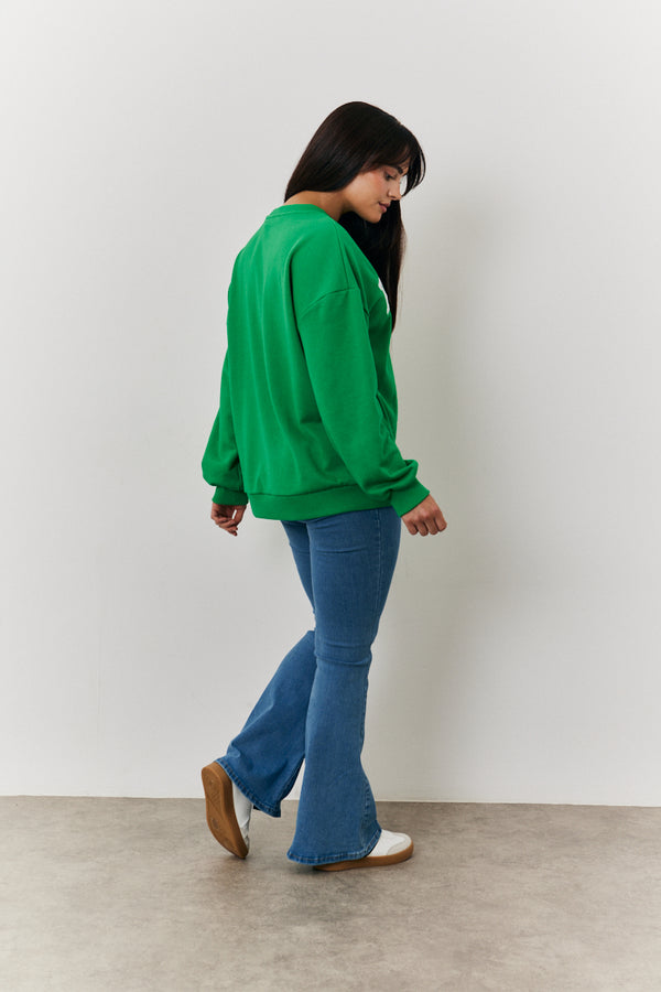 In The Style In The Style Paris Embroidered Slogan Sweatshirt Green