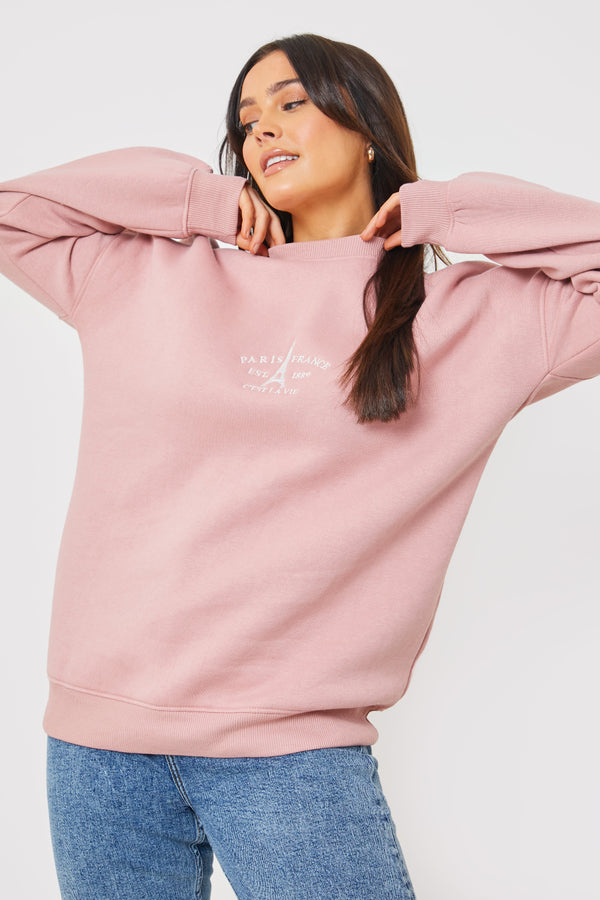 In The Style In The Style Paris Embroidered Sweater Dusky Pink