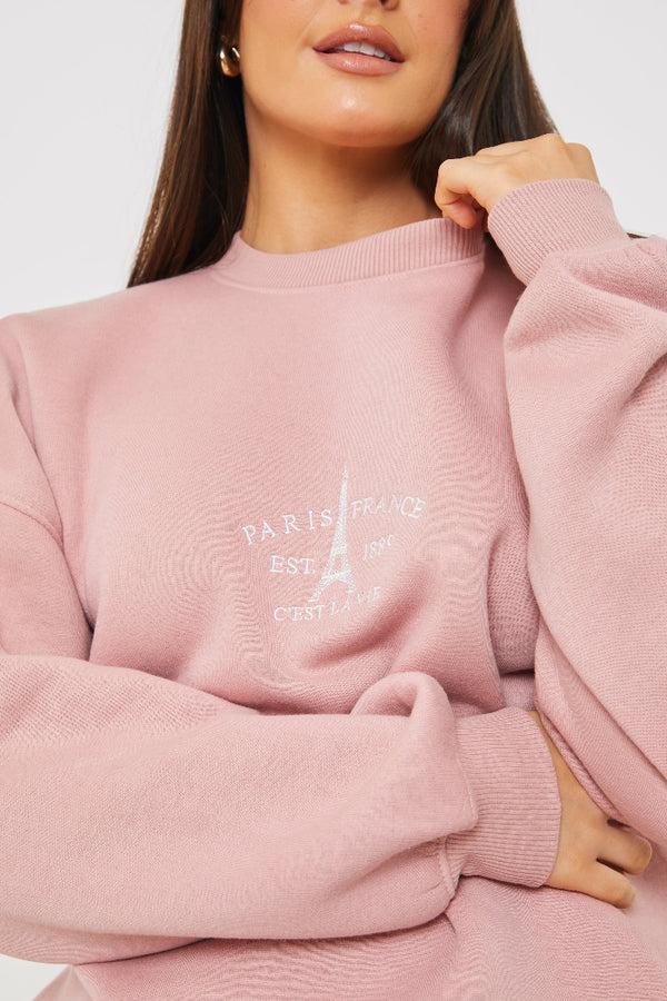 In The Style In The Style Paris Embroidered Sweater Dusky Pink