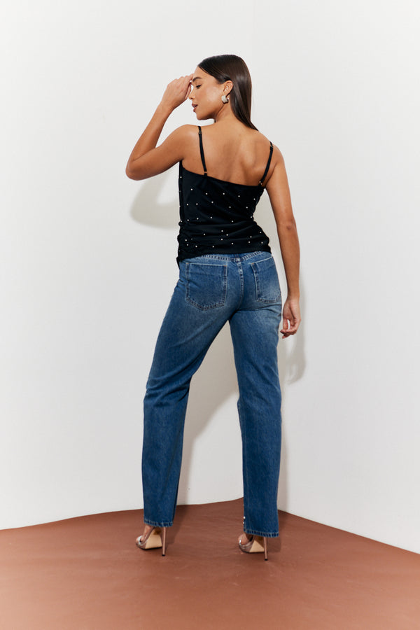 In The Style In The Style Pearl Embellished Cami Top Black