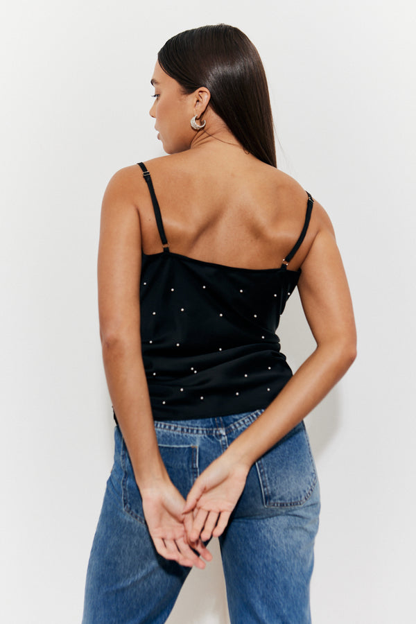 In The Style In The Style Pearl Embellished Cami Top Black