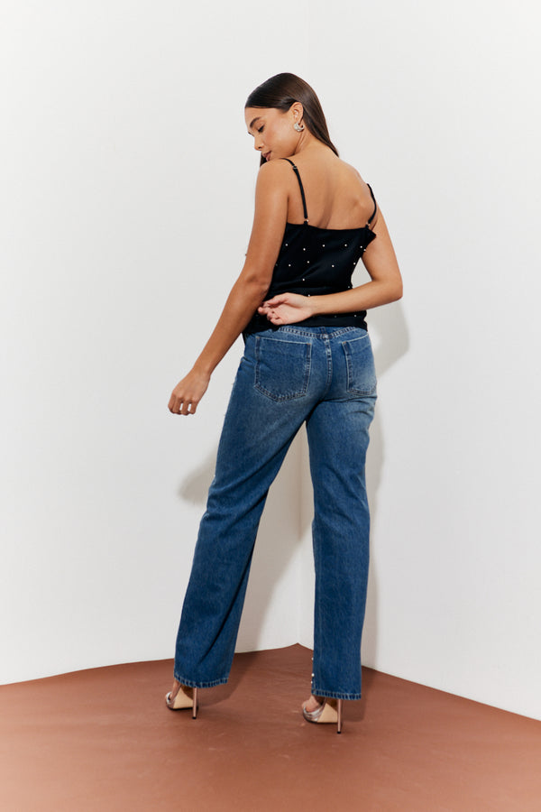 In The Style In The Style Pearl Embellished Jeans Blue