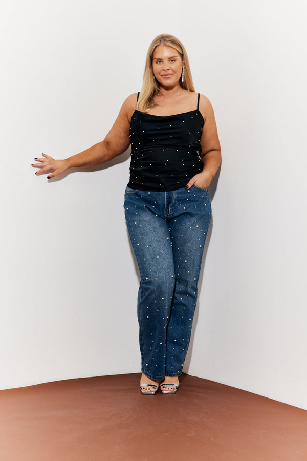 In The Style In The Style Pearl Embellished Jeans Blue