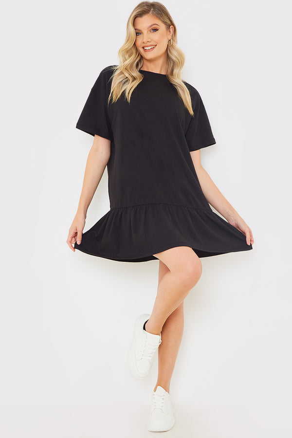 In The Style In The Style Peplum Hem Dropped Shoulder T-Shirt Dress Black