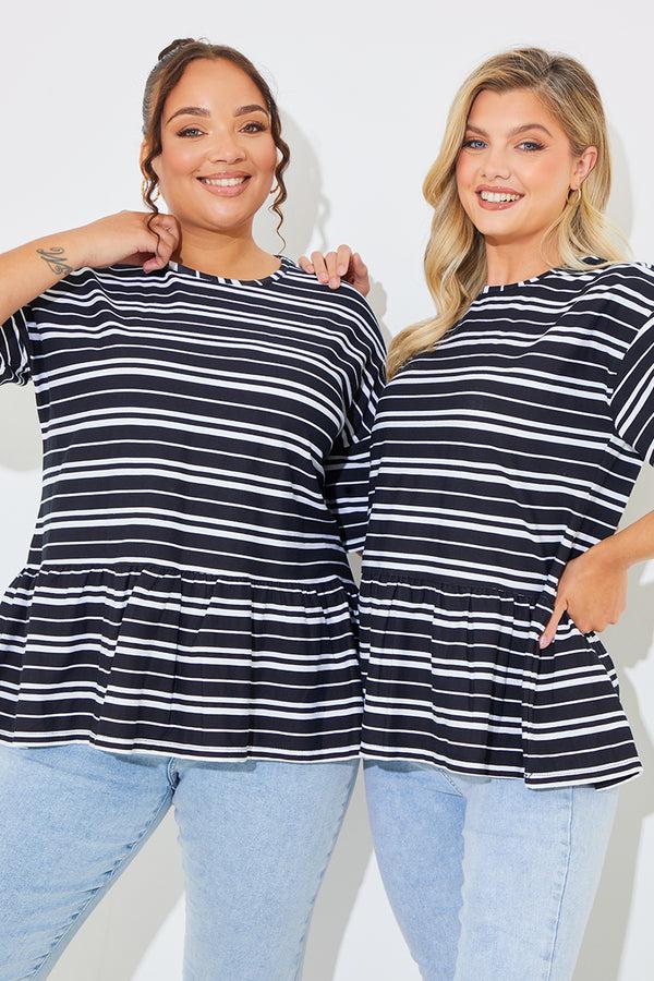 In The Style In The Style Peplum Hem Dropped Shoulder Tshirt Black