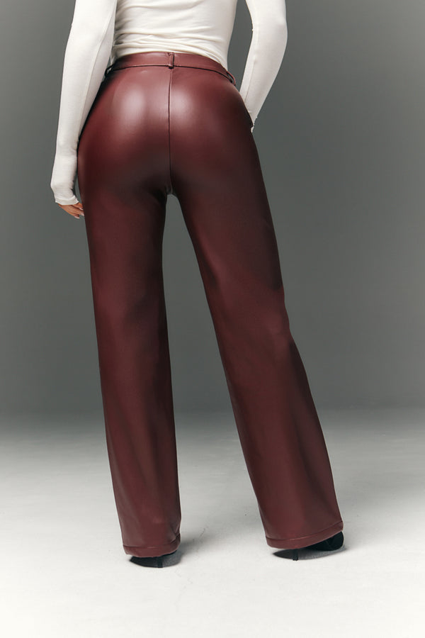 In The Style In The Style Perfect Sculpting High Waisted Leather Look Straight Leg Trouser Burgundy