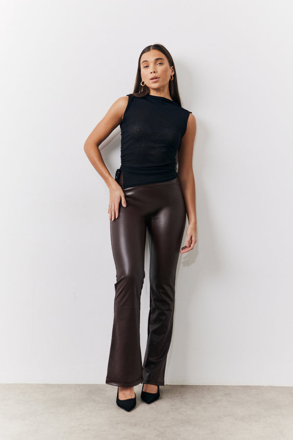in the style In The Style Perfect Sculpting High Waisted Leather Look Flare Chocolate