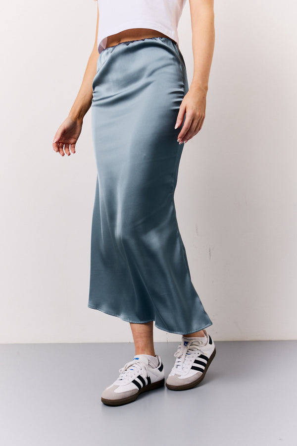 In The Style In The Style Petrol Blue Satin Midaxi Skirt Petrol Blue