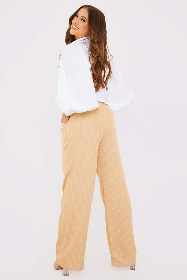 In The Style In The Style Pin Stripe Wide Leg Trousers Stone