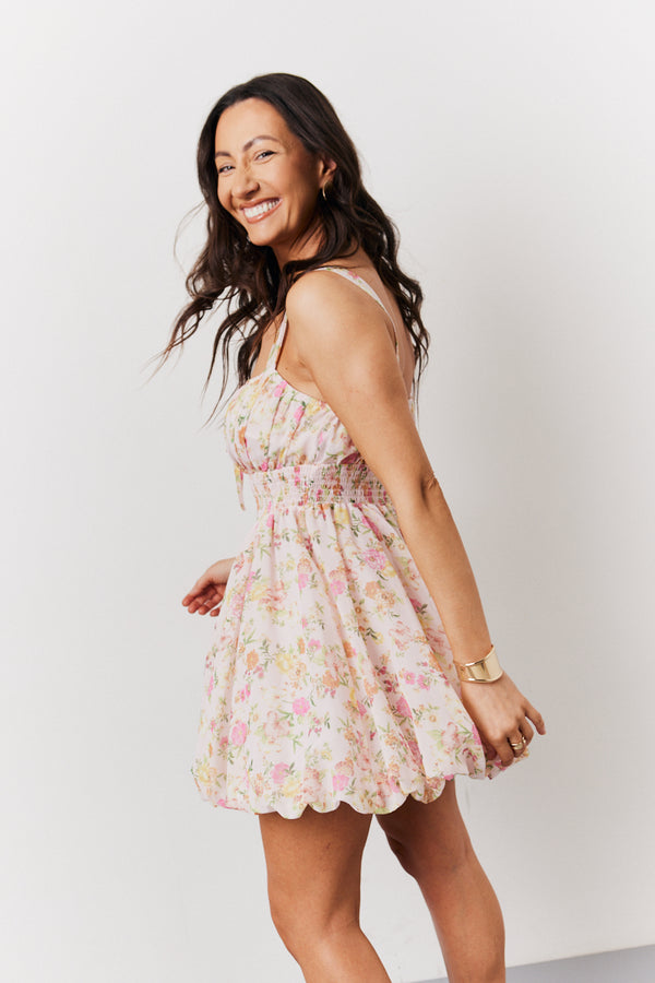 in the style In The Style Pink Floral Milkmaid Bubble Hem Mini Dress Multi