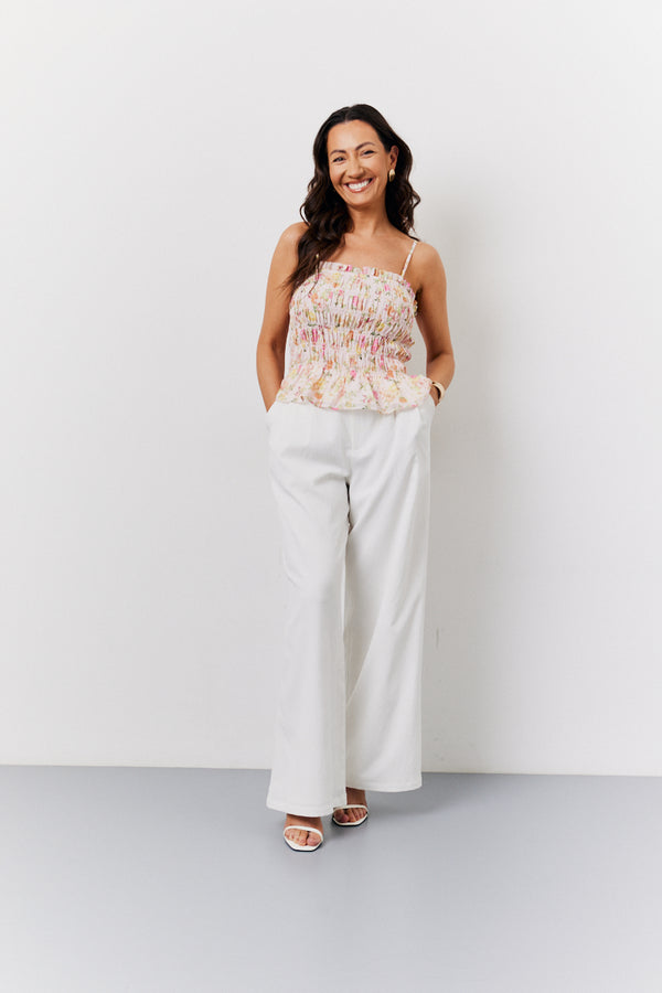 In The Style In The Style Pink Floral Print Shirred Cami Top Multi