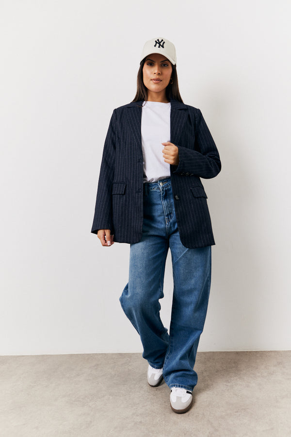 In The Style In The Style Pinstripe Relaxed Blazer Navy