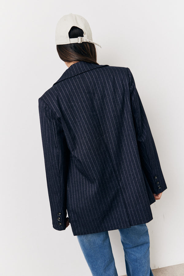 In The Style In The Style Pinstripe Relaxed Blazer Navy