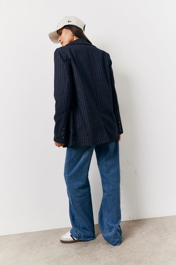 In The Style In The Style Pinstripe Relaxed Blazer Navy