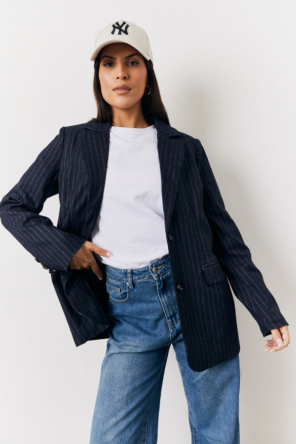 in the style In the Style Pinstripe Relaxed Blazer Navy