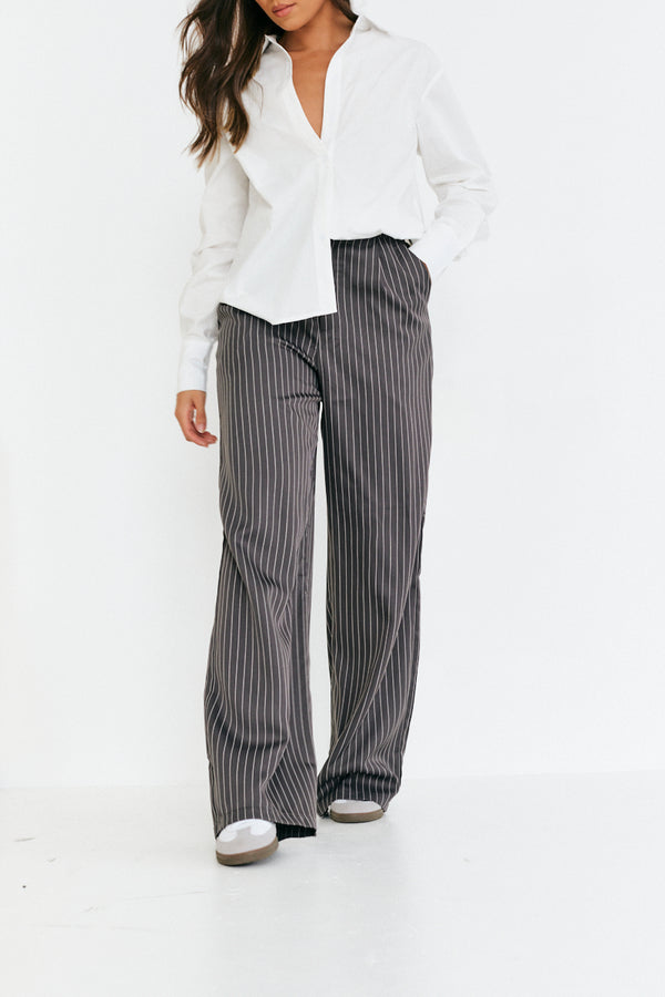 In The Style In The Style Pinstripe Relaxed Wide Leg Trouser Charcoal