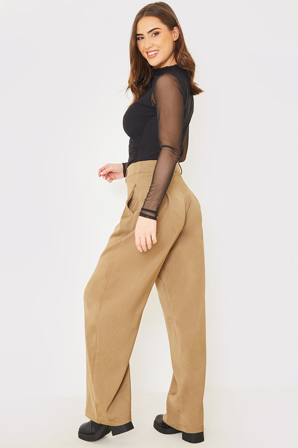 In The Style In The Style Pleat Front Straight Leg Trousers Taupe