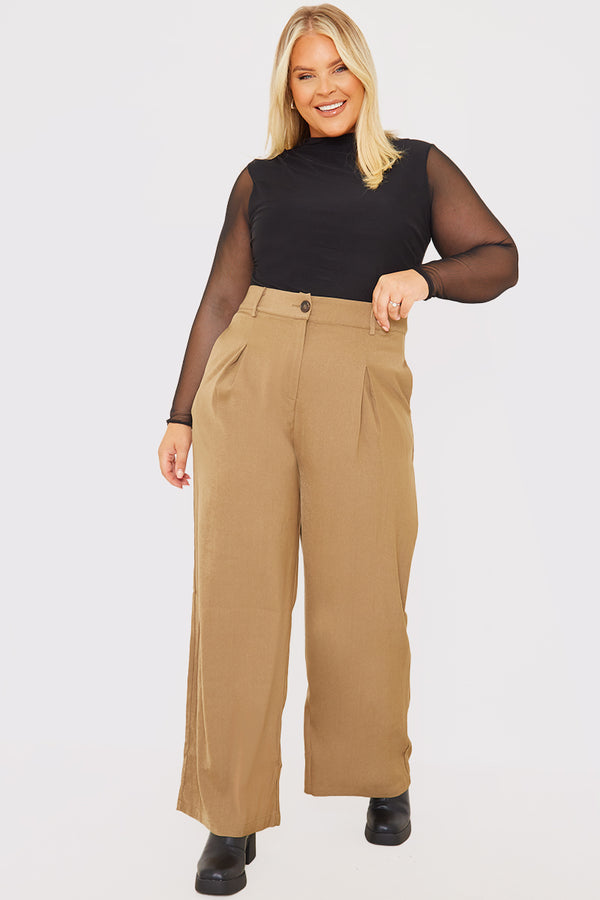 In The Style In The Style Pleat Front Straight Leg Trousers Taupe