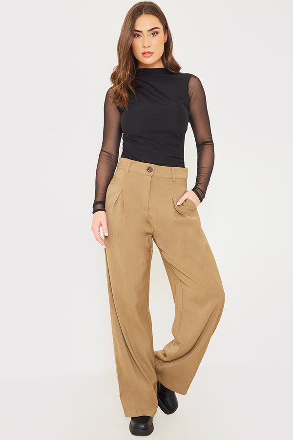 in the style In the Style Pleat Front Straight Leg Trousers Taupe