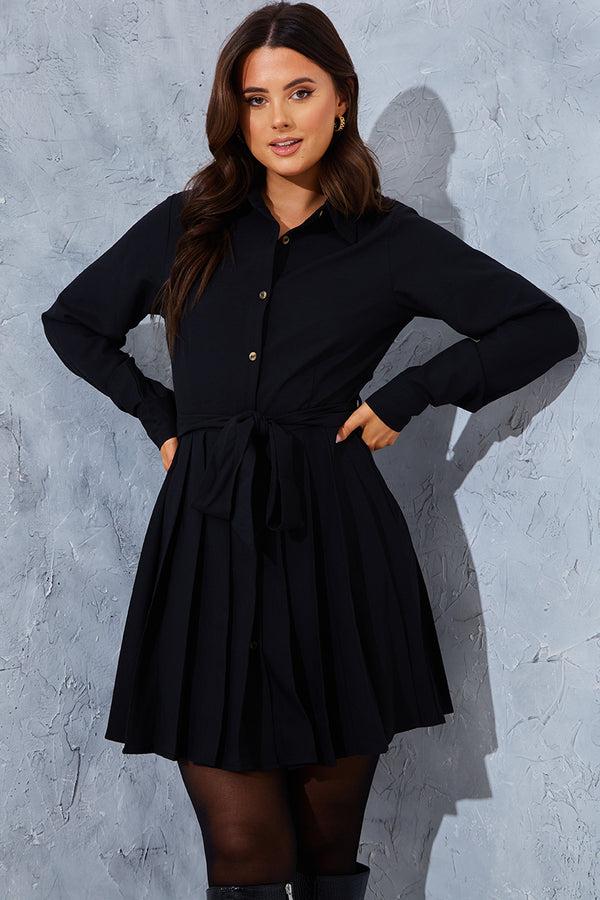 in the style In the Style Pleated Shirt Dress Black