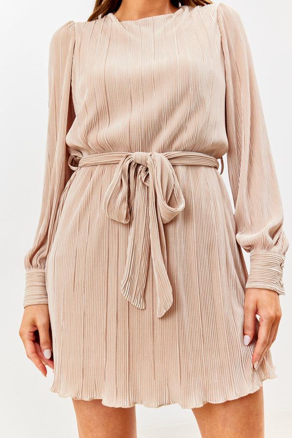 In The Style In The Style Plisse Belted Mini Dress Sand