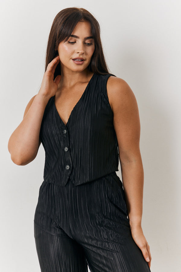 in the style In The Style Plisse Co-Ord Waistcoat Black